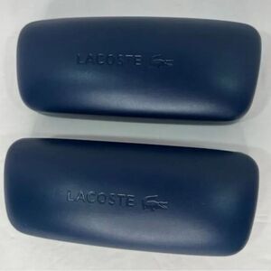 New! Lacoste Hard Case For Eyeglasses Blue Leather Clam Shell Case Bundle of 2